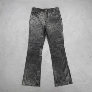 Vintage Bebe Flared Leg Black Leather Pants w/ Distressed Look Women's 4